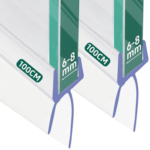 Warmfay Shower Screen Seal Strip 2 x 100cm, Shower Door Seal Strip for 6-8mm Glass Covers up to 20mm Gap, Cuttable Transparent Bath Shower Screen Door Seal Strip with Extended Rubber Lip (Straight)