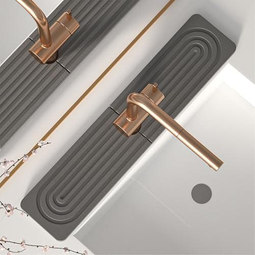Absorbent Faucet Mat for Kitchen Sink, Super Absorbent Diatomite Fast Drying Stone Sink Tray Prevents Moisture Buildup & Splash Guard, Universal Kitchen Sinks Faucet Mat (Dark Gray A)