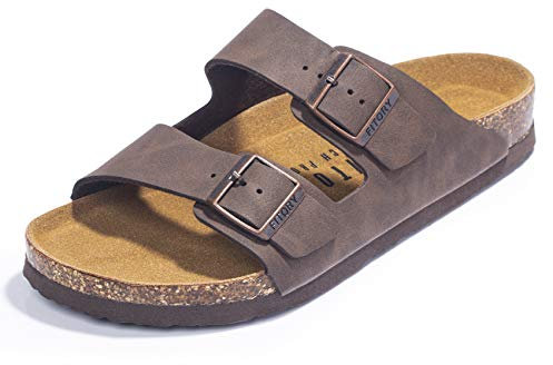 FITORY Herren-Sandalen mit Fußgewölbeunterstützung, verstellbaren Schnallenriemen und Kork-Fußbett für den Sommer, bräunlich-gelb, Größe 40