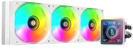 Mars Gaming ML-VISIONPRO360, AIO-Flüssigkeitskühlung, TDP 600W, 3x ARGB 120mm FDB-Lüfter Kupfer- und Aluminiumkern, 4” Abnehmbares Magnetisches IPS-LCD-Display, Opti-Chamber 3. Generation, Weiß