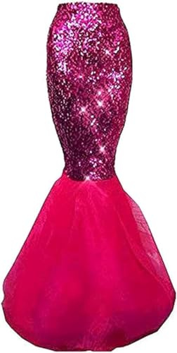 Acrawnni Damen Meerjungfrau Langschwanz Kostüm Pailletten Maxirock Cosplay Halloween Kostüm Kleid Erwachsene Rollenspiel Party Kostüme