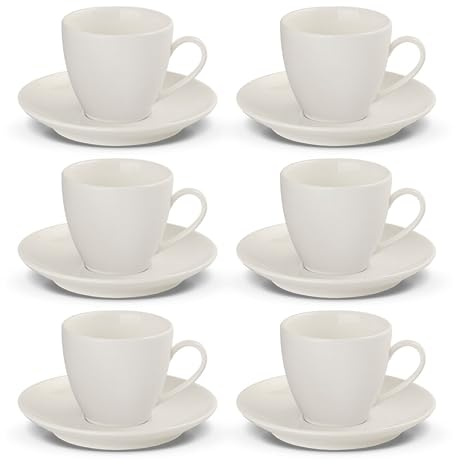 Gerlach 1760 Kaffeetassen Set - Cappuccino Tassen mit Untertassen - für 6 Personen - Porzellan - Flow New - Elfenbein 210 ml