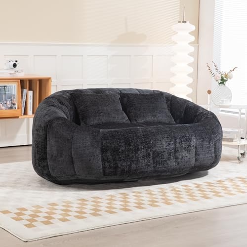 TIZZ Bean Bag Sofa High Back Lazy Sofa Durable Comfort Lounger für Erwachsene und Kinder, Indoor & Outdoor, Accent Floor Soft Lounge Chair (Black Chenille)