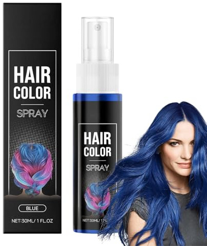 Blue Hair Dye Spray - Temporary Hair Colour Spray with Easy Wash-Out, Semi-Permanent Vibrant Blue Hair Colour for Cosplay, Parties & Festive Events - Mild Formula for All Hair Types - 30ml