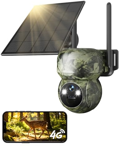 GNCC GW6 4G LTE Solar Outdoor Camera Wireless with SIM Card, GW6G | 850nm IR Night Vision, APP Control, 360° PTZ (Manual via APP), IP65, Wildlife/Remote Monitoring, Unlimited Data