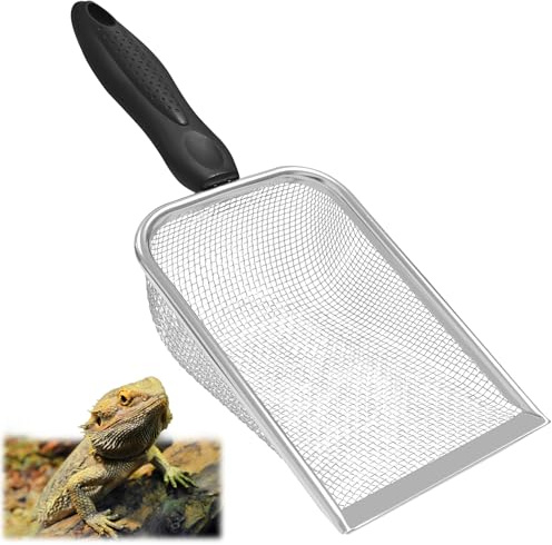 Minfuerang Petite Pelle à Litière pour Chats, Mailles Fines 2 x 2 mm (1) | Pelle à Sable pour Reptiles, Tamis à Sable en Acier Inoxydable pour Terrariums, Hamsters, Oiseaux