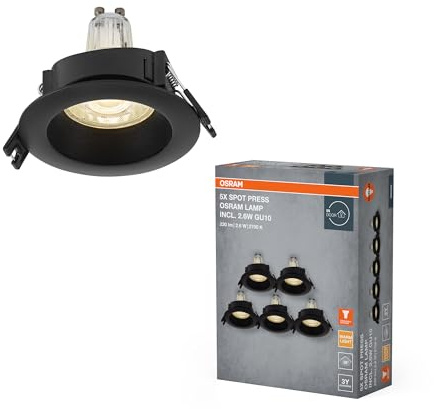 Osram Spot Set LED Einbaustrahler GU10 2,6W Schwarz | Spot Set Recess GU10, Spot lights and ceiling spots, Schwarz, 85 mm dia, 25000 h, 5-Pack