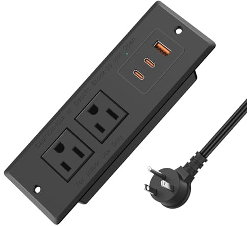 45W USB C Recessed Power Strip, Recessed Outlet with 2AC Outlet & 3USB Port, Flush Mounted Drawer Outlet for Conference Rooms, Office Tables, Furniture, 6FT Cord (ETL Listed)