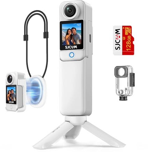 SJCAM C300 Vlogging Combo,with 128GB Card,4K Action Camera,7H Power,6-Axis Stabiization,Detachable Design Pocket&Handheld Camcorder,Magnetic Wearable Body Cam,170°POV Sports Camera for Outdoor,White