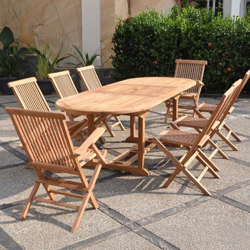 CONCEPT USINE | Salon de Jardin en Teck Massif 8 Personnes | Design KAJANG | Table Ovale + 6 Chaises + 2 Fauteuils | Mobilier Extérieur | Bois de Qualité, Elégant, Durable, Résistant aux Intempéries