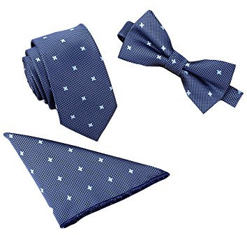 WANYING Herren Klassische 6 * 12cm Fliege & 6cm Schmale Krawatte & 22 * 22 cm Einstecktuch 3 in 1 Sets - Gepunket Geblümt Blau