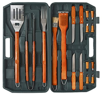 Barbecue Accessoires 18 pièces dans mallette manche en bois grandes Valise BST d 7