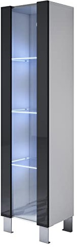 MB Muebles Bonitos | Vitrine Armoire Meuble Luke V5 | Largeur 40 x Hauteur 177 x Profundeur 29 cm | avec LED | Meuble en Mélamine Brilliant | Modèle avec Pieds en Aluminium 12cm | Blanc et Noir