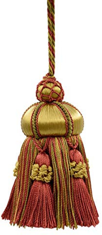 DÉCOPRO Elegant Hand-crafted 10cm (4) Key Tassel, 8.5cm (3 1/2) Loop, accented with Crown Tassels (Style# KTAX4) Golden Beige Red #LX07 (Rust Red, Gold Beige, Red Orange) Individually Sold