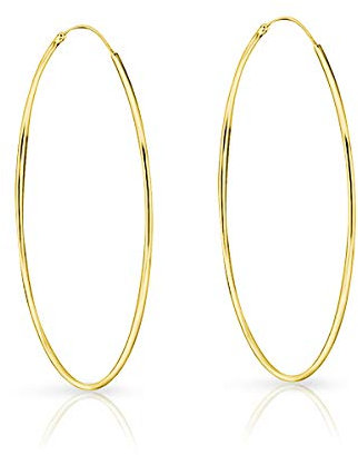 DTPsilver® 925 Sterling Silber Gelb Vergoldet Creolen Ohrringe - Klein/Mittelgroße/Groß - Dicke 1.2 mm - Durchmesser: 80 mm