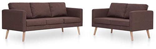 Tidyard Sofagarnitur Sofa Garnituren 2-TLG. Polstersofa Set 2-TLG. Inkl 1 x 2-Sitzer-Sofa, 1 x 3-Sitzer-Sofa, 5 x Rückenkissen und 5 x Sitzkissen Stoff,Braun/Schwarz/Taupe