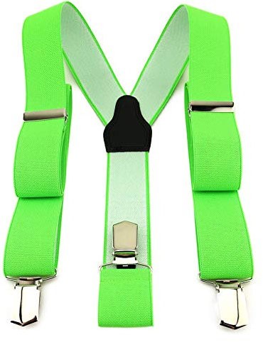 TigerTie Unisex Hosenträger in Y-Form mit 3 extra starken Clips - Farbe in neongrün einfarbig Uni - hochwertige Verarbeitung - Breite 35 mm