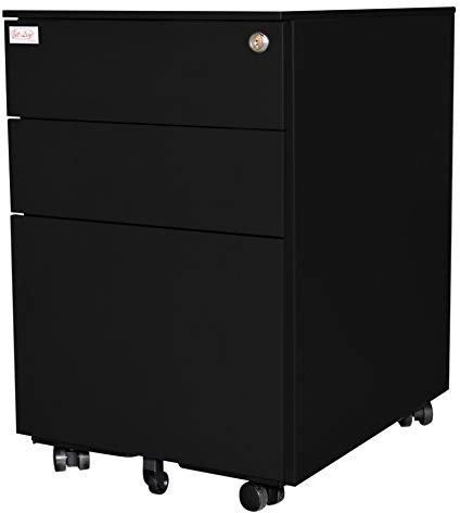 Jet-Line Stahl Rollcontainer Schubladenelement Metall 3 Schubladen Weiß Grün Rot Anthrazit Grau Rollen Abschließbar Büro Büromöbel Büroausstattung (Schwarz)