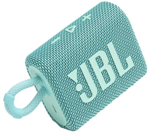 JBL Go 3 : Haut-Parleur Portable avec Bluetooth, Batterie intégrée, Fonction étanche et Anti-poussière Bleu Sarcelle JBLGO3TEALAM