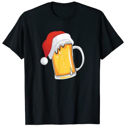 Bier-Glas mit Weihnachts-Mütze lustiges Bier-Trinker Motive T-Shirt