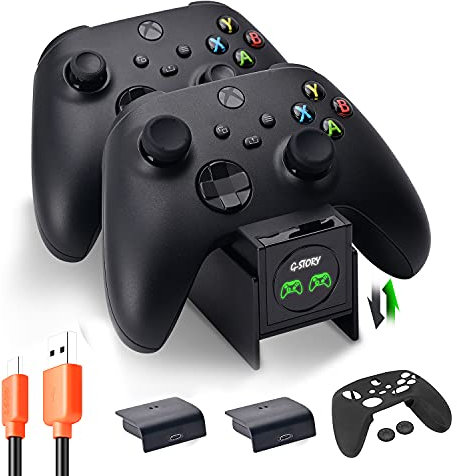 G-STORY Controller Charger for Xbox Series X/S, Xbox Controller Charging Dock Station with 1.5m Charging Cable & 2 * 1100 mAh Rechargeable Batteries & Controller Skin