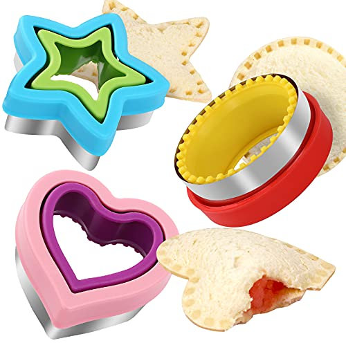 3pcs Sandwich Cutter and Sealer, Uncrustables Decruster Sandwich Maker, Cut and Seal for Lunchbox and Bento Box Kids Lunch (Heart, Star, Circle), Silver