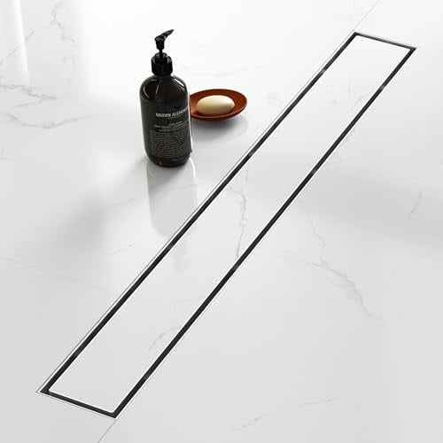 Sharpeye 24 Inch Linear Shower Drain with Tile Insert Grate, Brushed | 304 Stainless Steel, Rectangle Tile Floor Drain for Bathroom, with Hair Strainer, Adjustable Feet, cUPC Certified