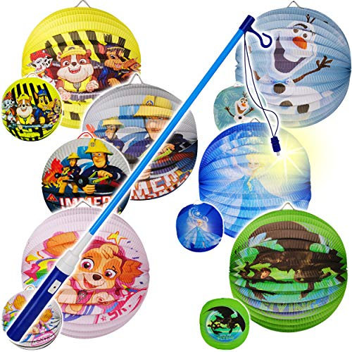 alles-meine.de GmbH Set: Laterne/Lampion + LED Laternenstab - Mädchen Motiv - aus Papier - RUND - für Kinder Papierlaterne - Lampe - Laternen Lampions - Figuren - Laternenumzug..