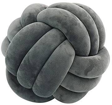 Koomuao Knotenkissen Rund Weicher Samtstoff Knoten-Ball-Kissen Nordische Dekokissen Zierkissen Knoten Geknotetes Kissen für Sofa, Bett, Wohnzimmer, Babyzimmer (Dunkelgrau, 28cm)