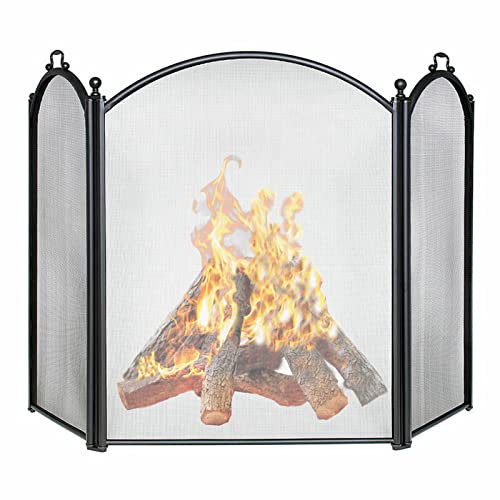 LSMK Kaminbesteck Metall-Brandschutz-Babysicherheit, Freistehende Brandschutz- Und Schutzgitter/Kamin-Zaun-Masche, 3 Panel Dekorativer Sichtschutz-Feuerschutz Für Kindergarten