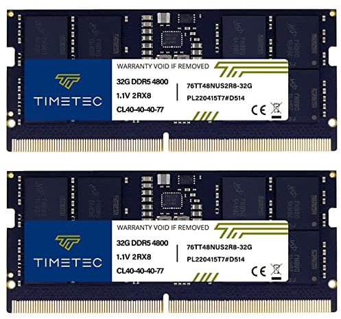 Timetec 64GB KIT (2x32GB) DDR5 4800MHz PC5-38400 Unbuffered Non-ECC 1.1V CL40 2Rx8 Dual Rank 262 Pin SODIMM Laptop Memory RAM Upgrade (64GB KIT(2x32GB))