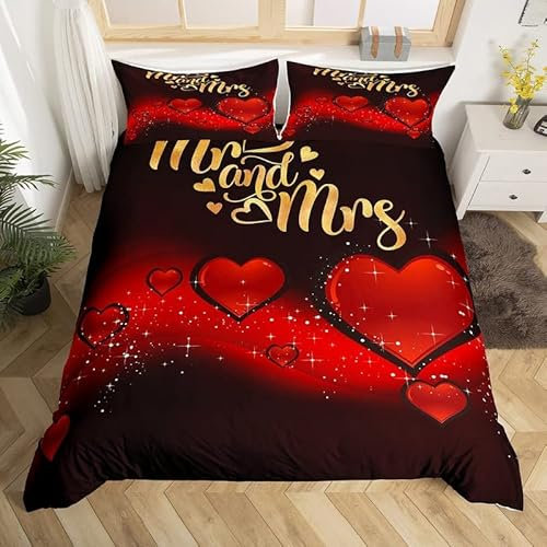 WQIZXCW Bettwäsche 200x220 3 Teilig Mr Mrs Bettwäsche-Sets, Weiche Microfaser Bettbezug Set mit Reißverschluss und 2 Kopfkissenbezug 80x80, Angenehm & Atmungsaktiv