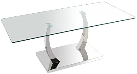 DRW Rechteckiger Couchtisch aus Metall und Glas in transparent und verchromt, 120 x 60 x 45 cm, bunt, estandar