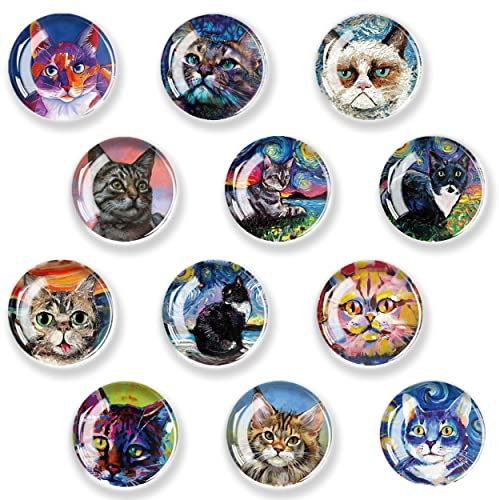 JJ PRIME - 12 Pcs Fridge Magnets | Round Fridge Magnet | Mini Fridge Accessories | Craft Magnets | Small Magnets for Whiteboard, Office. Kitchen and School (Cats Design)