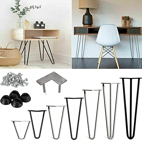8Inch Hairpin Legs, Heavy Duty Hairpin Furniture Legs, Metal Table Legs Home DIY Furniture Black 2-Rod Mid-Century Modern Style Legs Bench Legs Chair Legs with Floor Protector Feet & Screws(8”/ 20cm)