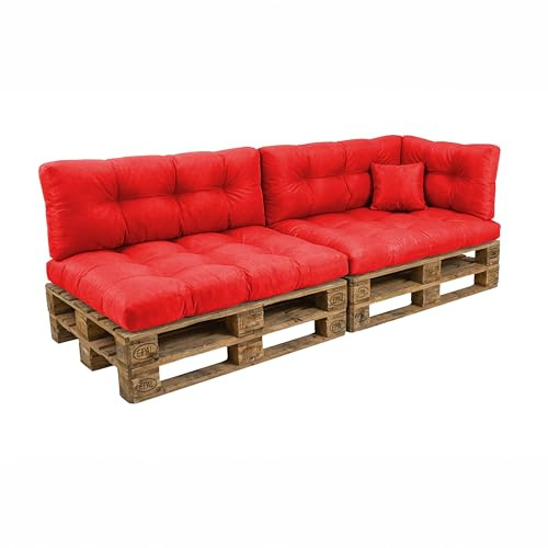 POKAR Palettenkissen Wasserabweisend Palettenauflagen Palettenmöbel Palettensofa 6er Set: Sitzkissen 120x80 + Rückenlehne 120x40, Rot