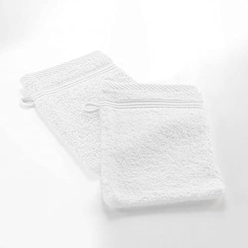 Douceur d'Intérieur, 2 Gants de Toilette (15 x 21 cm) Tendresse Blanc, Eponge Unie