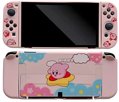 Kirby's Dream Land Hülle Kompatibel Mit Nintendo Switch OLED, Andockbare Hülle, Ergonomische Weiche TPU-Griffhülle Für Joycon, Sparkle Skin Set