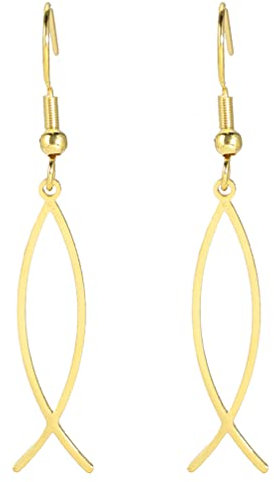 UNIFT Earrings For Women Girls Jesus Fish Faith Symbol Earrings Stainless Steel Chic Arc Fish Hook Earrings Christian Jewelry (gold)