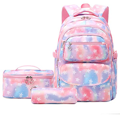SIVENKE Schulrucksack Mädchen Leichtgewicht Schultasche Teenager Mädchen Rucksack Set Schulranzen 3 STK mit Lunchtasche Federmäppchen Schule Reisen Rucksack