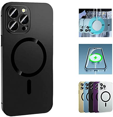 MUGUOY Magnetic Charging Aluminium Metal Bumper Matte Case Cover for iPhone 14/13/12 /Plus/Pro/Pro Max,Anti-Fingerprint Anti-Scratch, Shockproof Slim Thin Cover (for iPhone 13, Black)