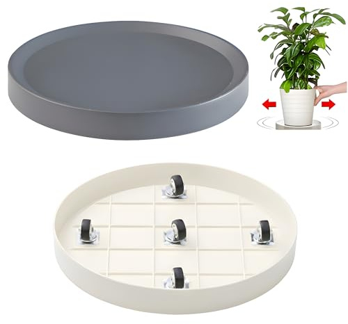 KangTeer Lot de 2 bacs à Plantes avec roulettes-Diamètre intérieur 30,5cm-Support Mobile Robuste pour Pots de Fleurs - avec roulettes universelles cachées-pour intérieur-Gris & Gris Clair