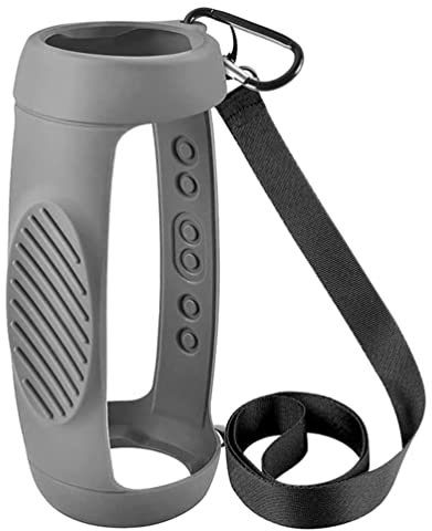Silicone Case Cover for JBL Charge 5 Bluetooth Speaker, Travel Carrying Case Protective Cover with Shoulder Strap and Carabiner (Gray)