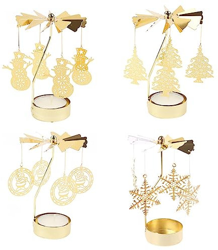 4 Stück Rotierender Kerzenhalter,Karussell Silber Teelichthalter Kerzenhalter Kerzenständer mit Metallaroma Heimdekoration Hochzeit Deko Wohnzimmer Tischdeko Weihnachtsdeko Party Heimdekoration