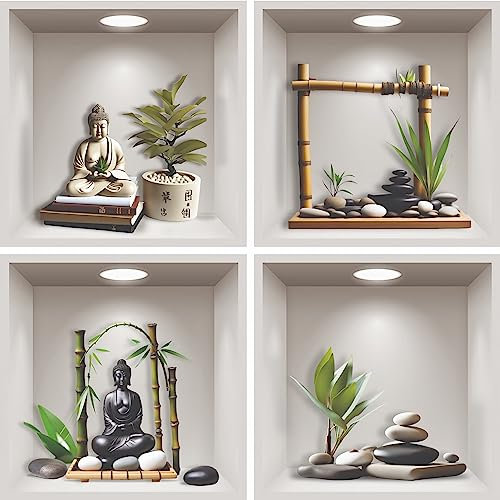 Stickers adhésifs 3D | Stickers mural - Autocollant 3D Zen Chambre - trompe l'oeil - Décoration Murale Salon Chambre à Coucher, Salle de Bains Autocollant Trompe l'oeil, Niche 40x40 cm
