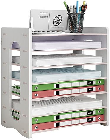 Wooden Desk File Organiser, A4 Paper Letter Tray Desktop File Holder Document Storage Rack Desk Tidy Organiser for Home Office Supplies(js05-2,White)