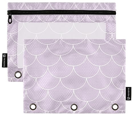 Wudan Pink Fish Scales 3 Ring Binder Pencil Pouch 2 Pack Clear Waterproof Plastic Pencil Case with Zipper Cosmetic Bag Office Document Organizer