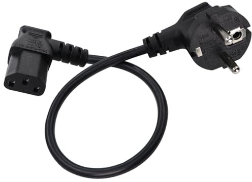 HuaLiSiJi Cable Alimentación Schuko CEE 7/4 a C13 Cable Schuko Codo C13 Enchufe 90° en Ángulo Recto para Ordenador, Monitor, Impresora, UPS, Servidores (Negro, 0.5m)