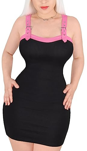 Littleforbig Frauen Baumwolle Overall Goth Babe Bodycon Minikleid Rock, Schwarz neu, X-Groß