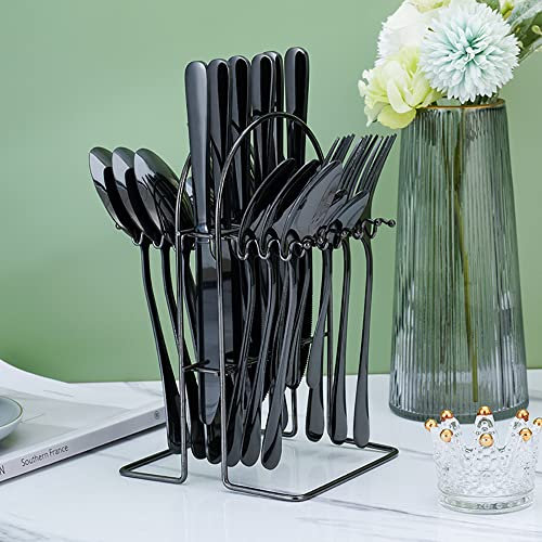 Juego de cubiertos dorados de 24 piezas para 6 con almacenamiento de cubiertos colgantes de acero inoxidable juegos de cubiertos de cocina hotel restaurante vajilla juego incluye cuchillos,